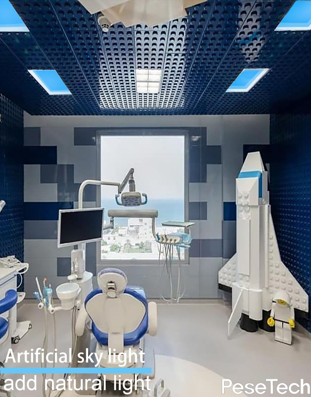 Artificial sky lights installed in a dental office.
